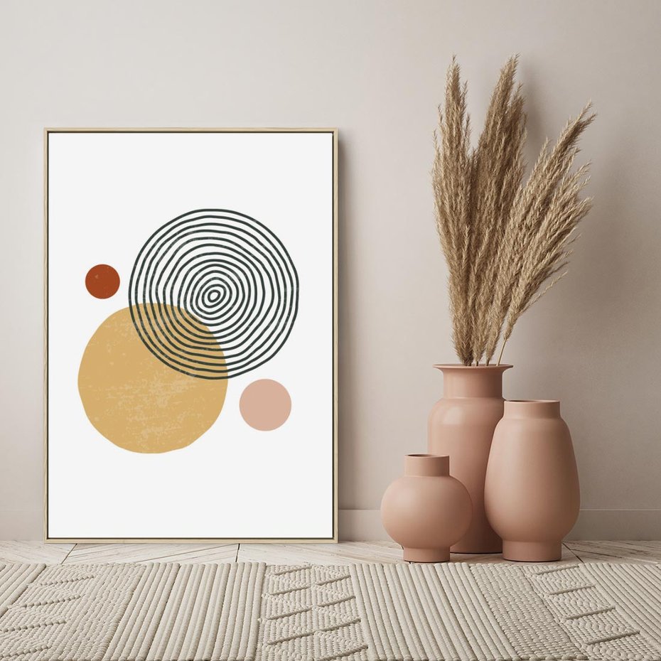 Obraz w ramie 80x120 - Wewnętrzne Formy - koła okręgi, abstrakcyjna nowoczesna sztuka - rama drewno