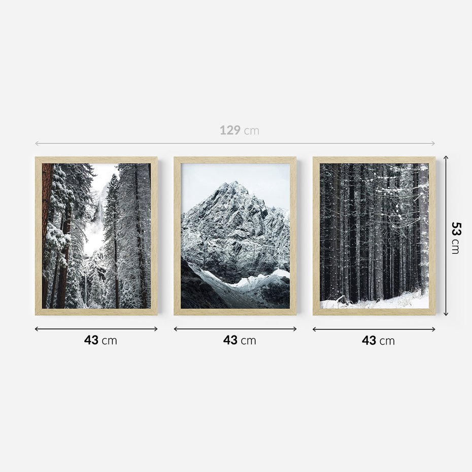 Zestaw obrazy w ramie 40x50 galeria - Zima, w, górach, las, widok - rama drewno