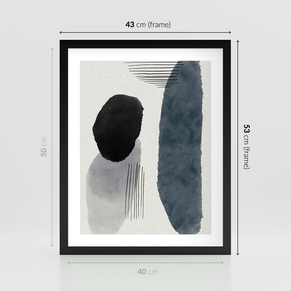 Plakat w ramie 40x50 - Abstrakcyjna Gra Szarości - abstrakcyjna grafika, akwarela - rama czarna