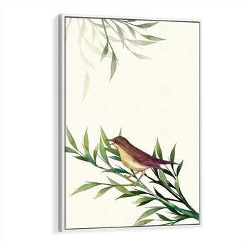 Obraz w ramie 80x120 - Roślinne Nastroje - japońska sztuka, ptak - rama biała