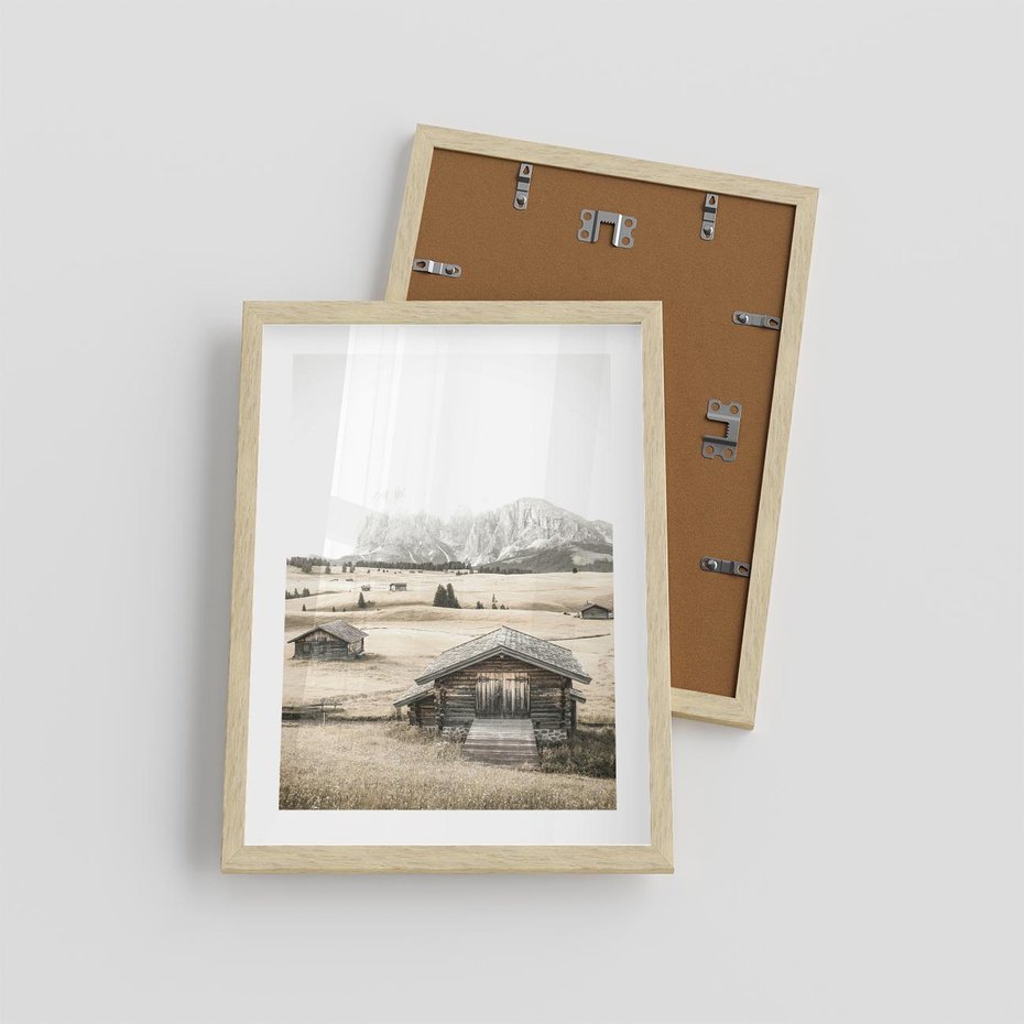 Plakat w ramie 30x40 - Chatka w Górskiej Sepii - domek w górach, chatka - rama drewno