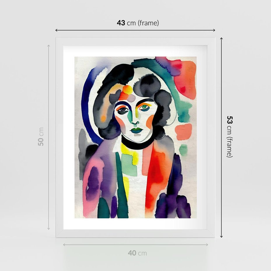 Plakat w ramie 40x50 - Subtelne Akwarelowe Ulotności - abstrakcyjny akwarelowy portret kobiety, rozmyte farby - rama biała