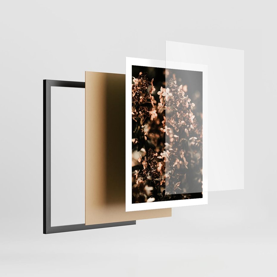 Plakat w ramie 50x70 - Sucha Kompozycja Kwiatów - suche kwiaty hortensji - rama czarna