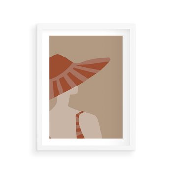 Plakat w ramie 50x70 - Kobiecy Portret - plakat retro, kobieta w kapeluszu - rama biała