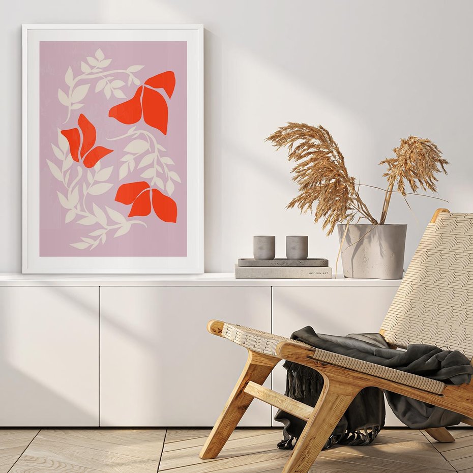 Plakat w ramie 30x40 - Kwiatowa Kreatywność - nowoczesny plakat, roślinne motywy - rama biała