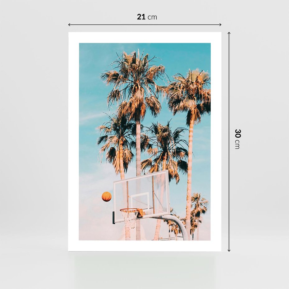 Plakat bez ramy 21x30 - Egzotyczna Koszykówka - palmy na tle nieba, koszykówka