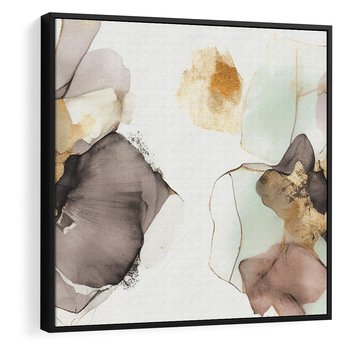 Obraz w ramie 50x50 - Nowoczesne Elegancje - akwarela, złote linie i plamy - rama czarna