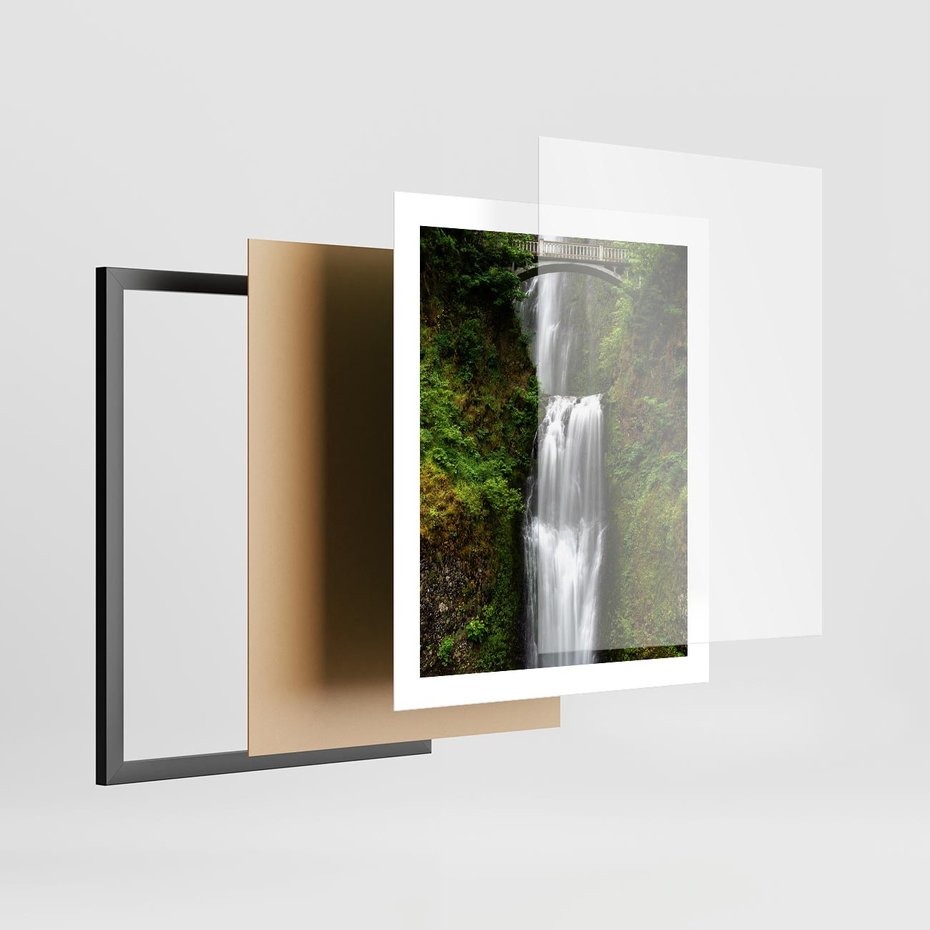 Plakat w ramie 40x50 - Siła i Urok Natury - wodospad, las - rama czarna