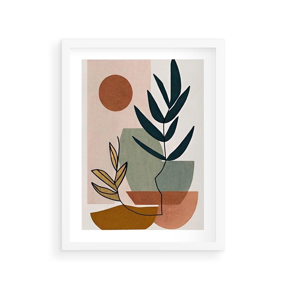 Plakat w ramie 30x40 - Rozkwitająca Boho Wyobraźnia - boho obraz, abstrakcja - rama biała