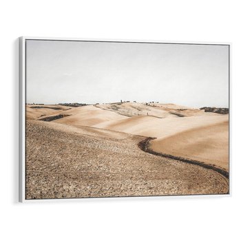 Obraz w ramie 120x80 - Refleksyjny taniec myśli - pustynny krajobraz, odcienie sepii - rama biała