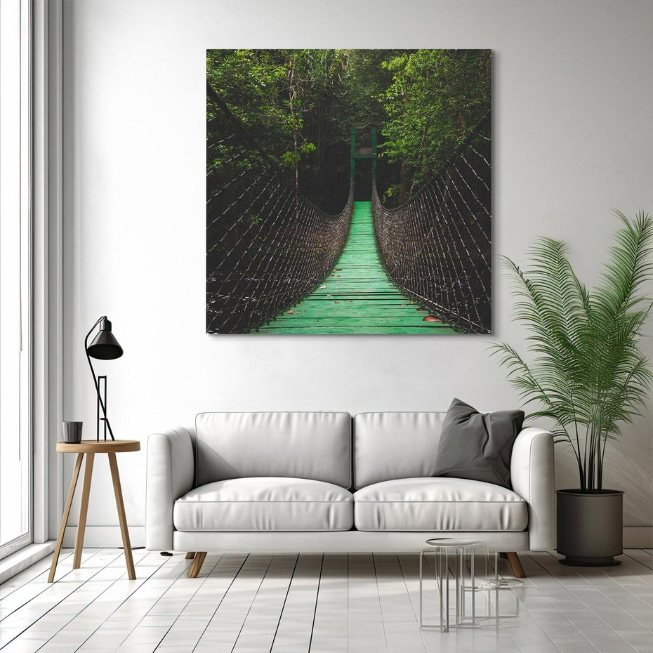 Obraz na płótnie 60x60 - Most linowy w lesie - most, linowy