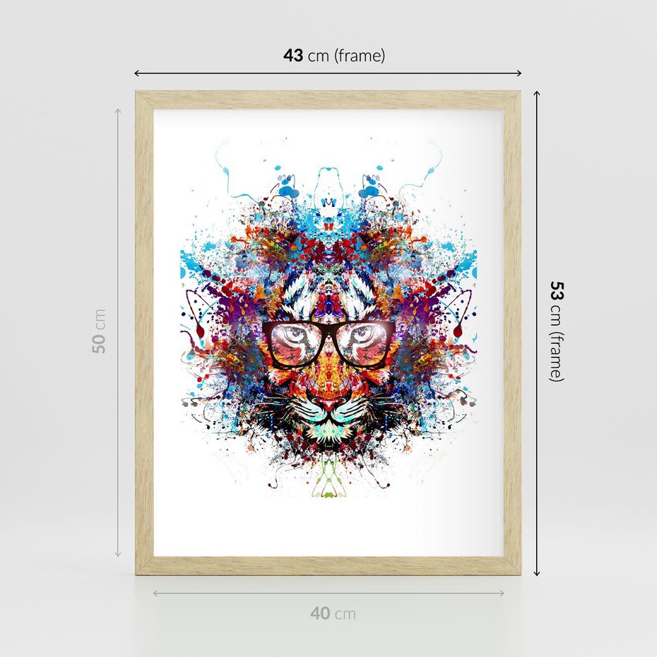 Plakat w ramie 40x50 - Tygrys w graficznej oprawie - tygrys, grafika - rama drewno
