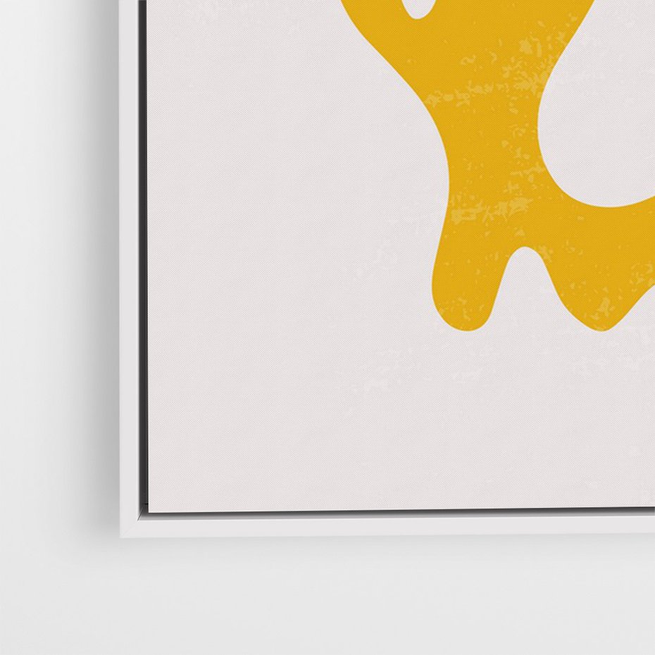 Obraz w ramie 70x100 - Abstrakcyjna Synergia - abstrakcyjna żółta forma, minimalizm - rama biała