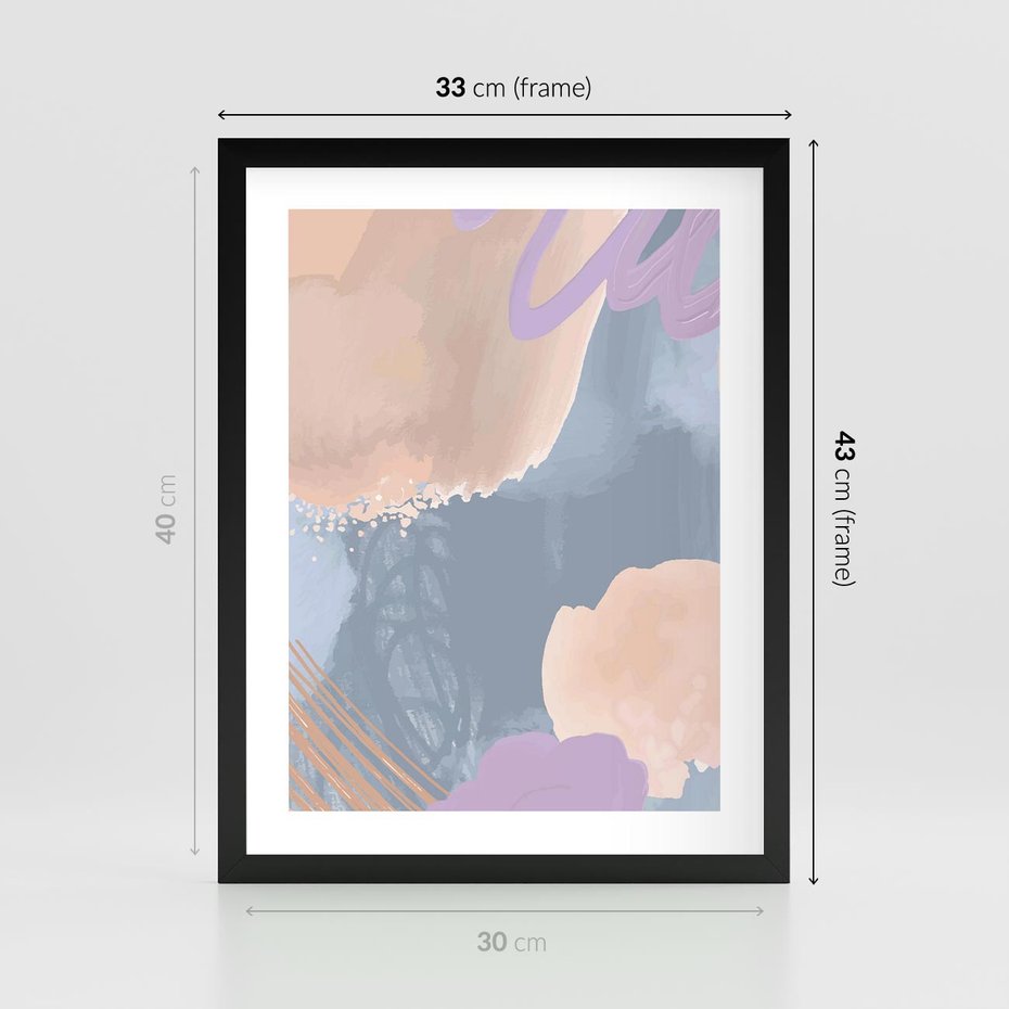 Plakat w ramie 30x40 - Rozmyte Akwarelowe Marzenia - abstrakcyjne akwarelowe plamy, pastele - rama czarna