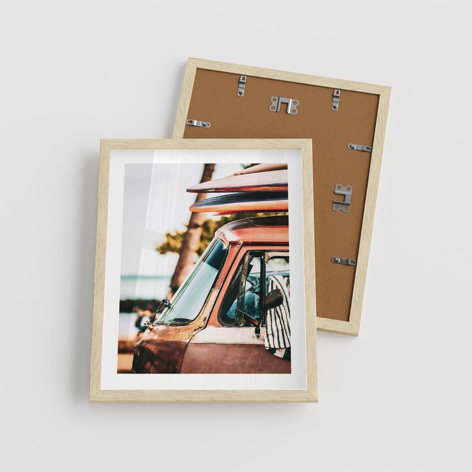 Plakat w ramie 40x50 - Surfingowa Wolność - samochód, stary van - rama drewno