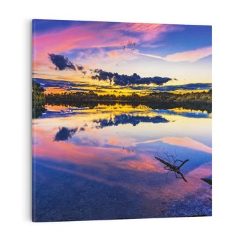 Obraz na płótnie 60x60 - Magiczny zachód słońca nad jeziorem - zachód, słońca