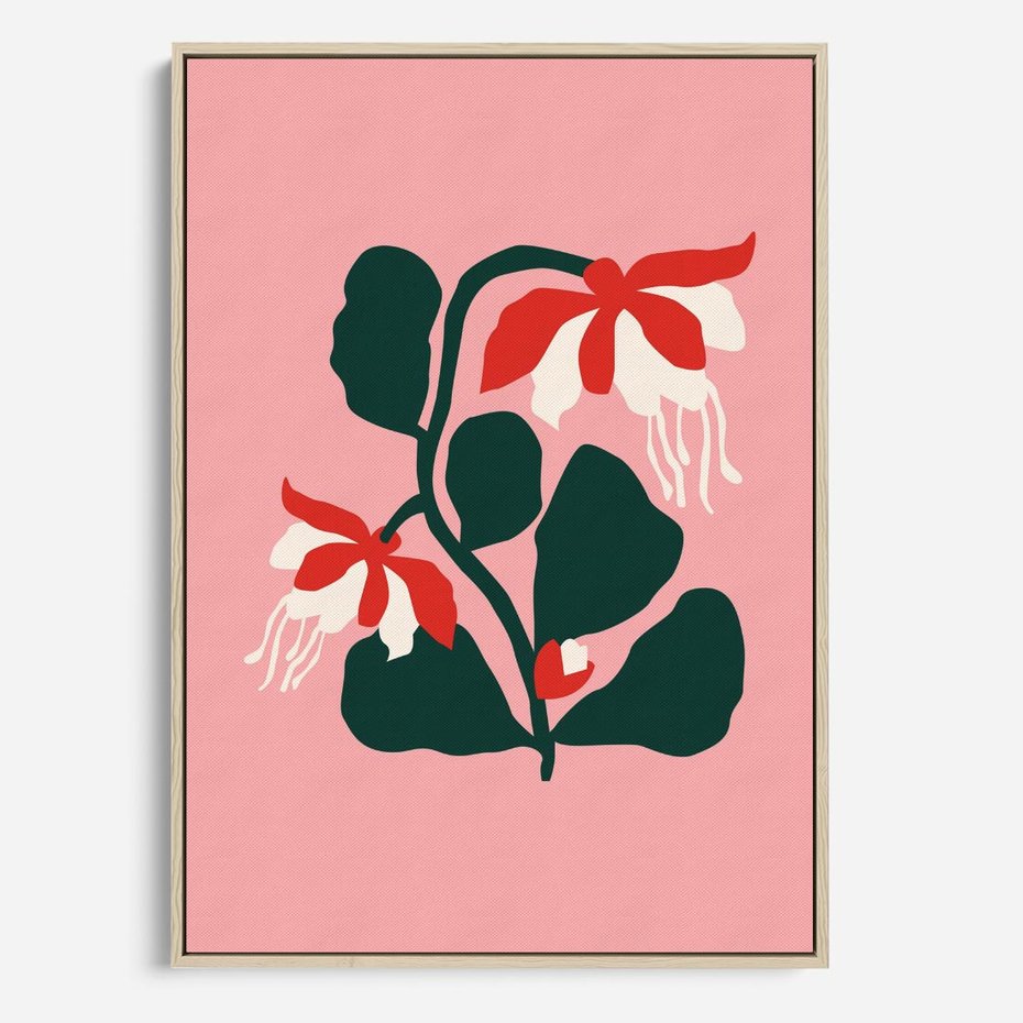 Obraz w ramie 50x70 - Migotliwa Kreatywność - abstrakcyjne kwiaty, różowe tło - rama drewno