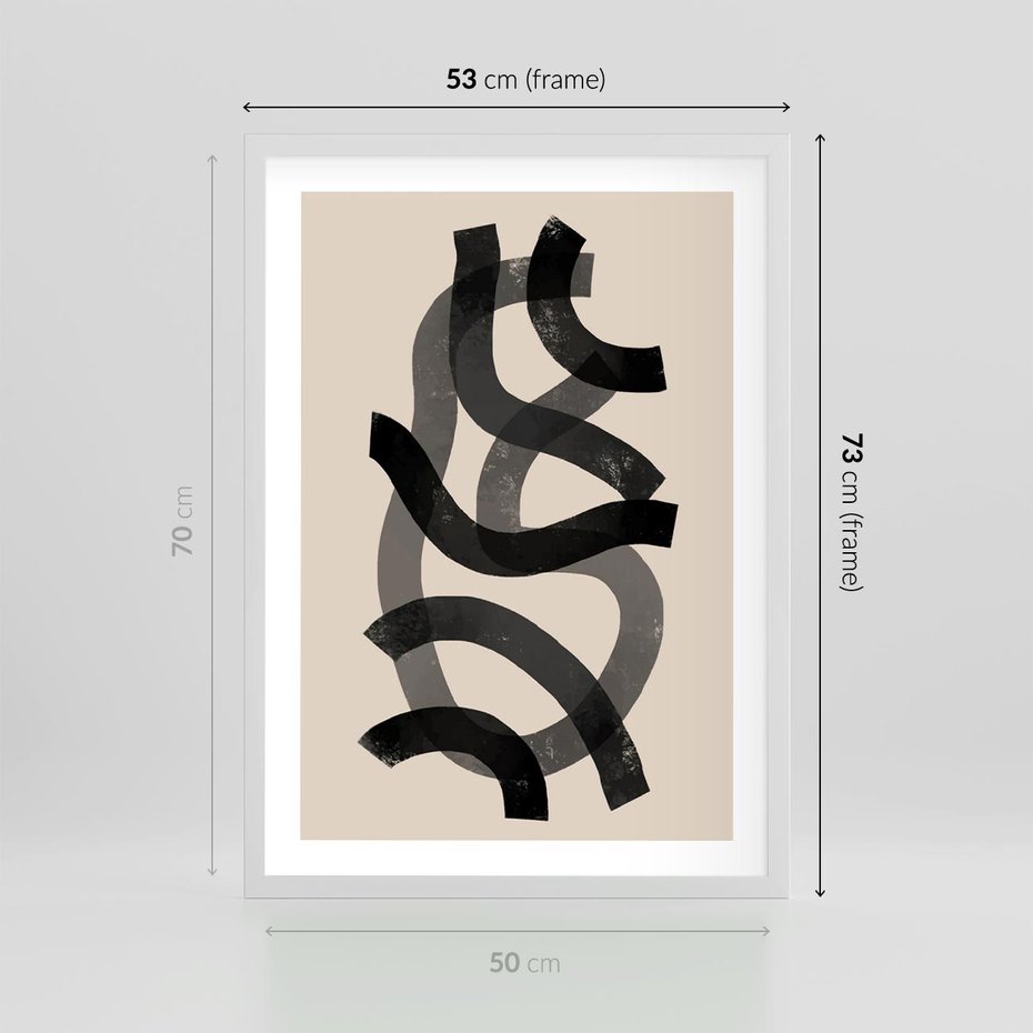 Plakat w ramie 50x70 - Strukturalne Odbicia Innowacji - zaplątane minimalistyczne linie, na bezowym tle - rama biała