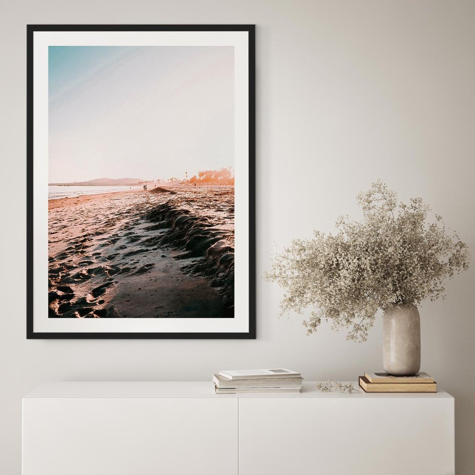 Plakat w ramie 30x40 - Błogie Chwile na Plaży - plaża, zachód słońca wakacje - rama czarna