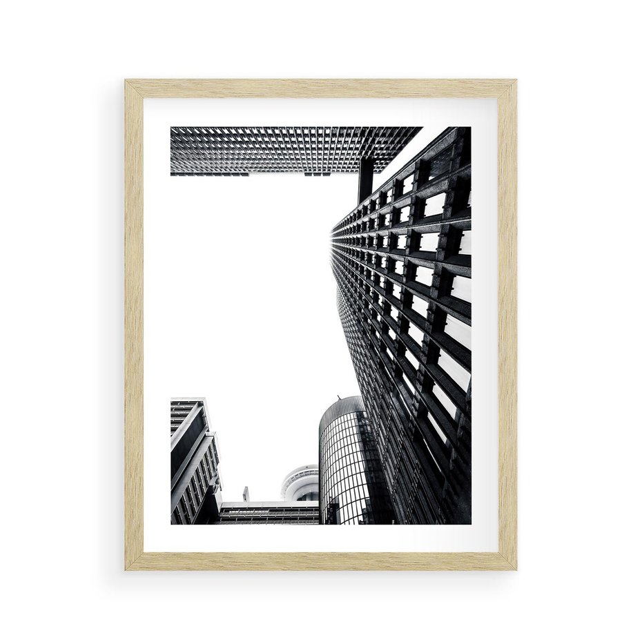 Plakat w ramie 40x50 - Monochromatyczna Sceneria Wieżowców - architektura, wieżowce - rama drewno