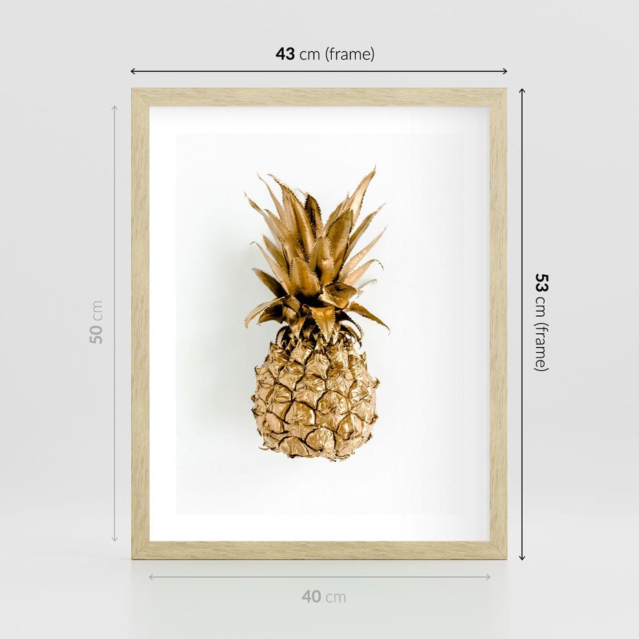 Plakat w ramie 40x50 - Ekskluzywny Akcent - złoty, ananas - rama drewno