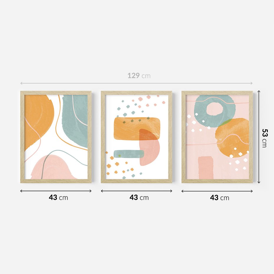 Zestaw obrazy w ramie 40x50 galeria - Nowoczesne, grafiki, abstrakcja, pastele - rama drewno