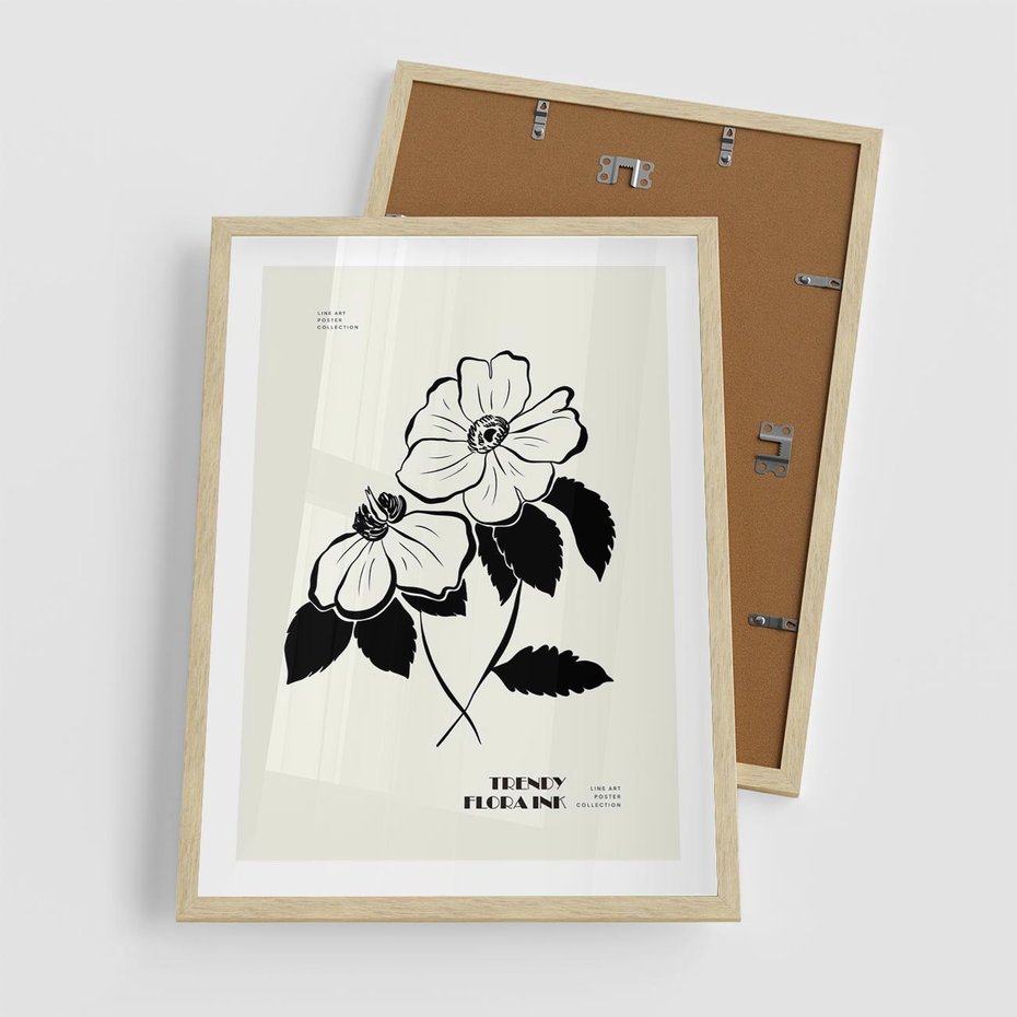 Plakat w ramie 50x70 - Poezja kwiecistej kreski - kwiaty, minimalistyczne - rama drewno
