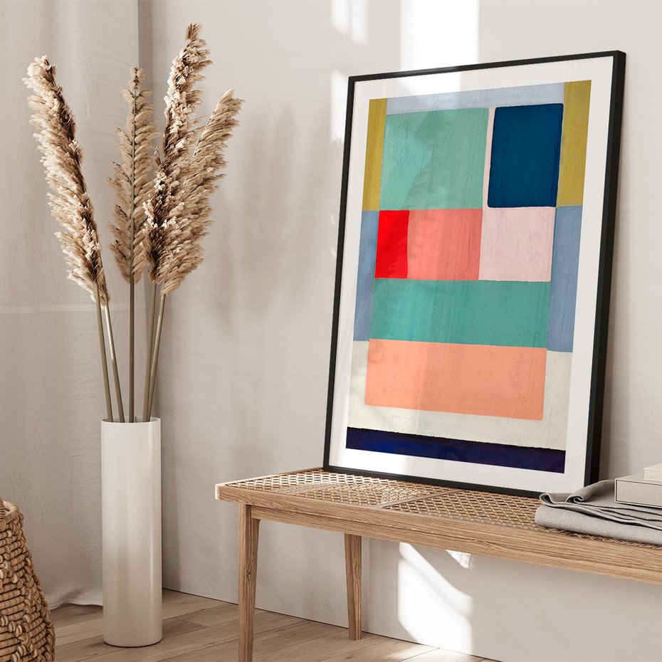 Plakat w ramie 40x50 - Bezgraniczne Nastroje Harmonii - abstrakcyjne geometryczne kształty, olejny obraz - rama czarna