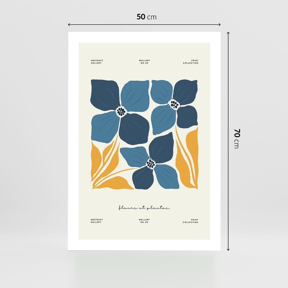 Plakat bez ramy 50x70 - Błękitne Nowości - niebieskie kwiaty, nowoczesna sztuka