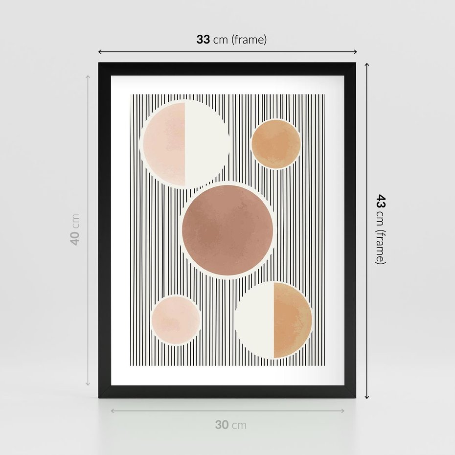 Plakat w ramie 30x40 - Rozplątane Granice - abstrakacyjna nowoczesna sztuka, koła okręgi - rama czarna