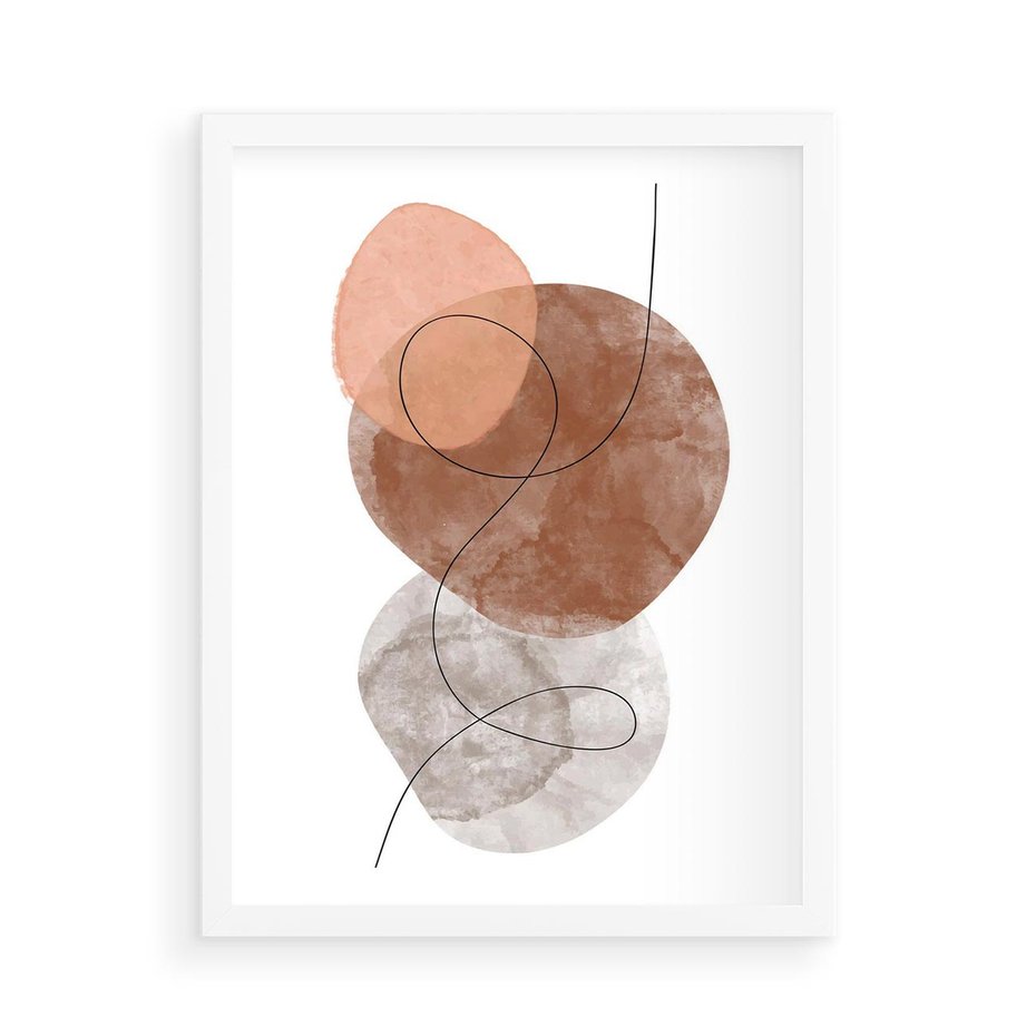 Plakat w ramie 50x70 - Brązowe Akwarelowe Zawirowania - abstrakcja, brązowe akwarelowe plamy - rama biała