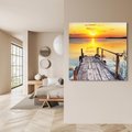 Obraz na płótnie 30x30 - Zachód nad jeziorem z pomostem - pomost, jezioro