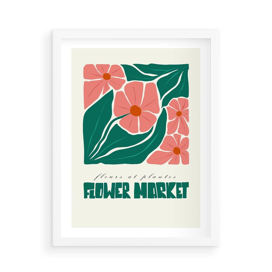 Plakat w ramie 50x70 - Retro Inspiracja - minimalistyczna kwiatowa kompozycja, pastelowe kolory - rama biała