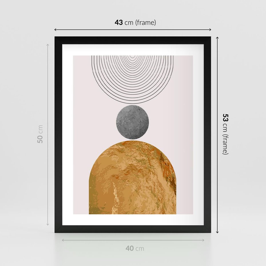 Plakat w ramie 40x50 - Złote Półkole w Sztuce Geometrii - grafika, złote półkole - rama czarna