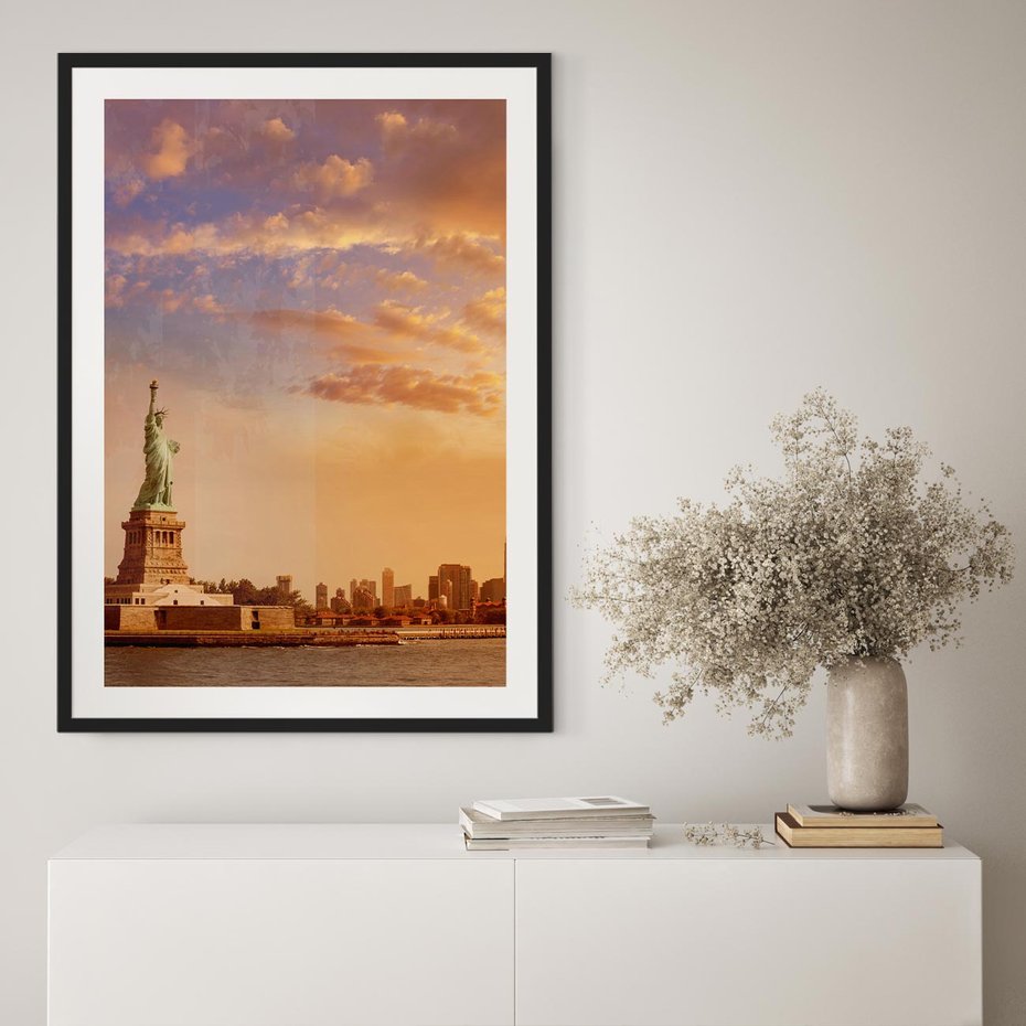 Plakat w ramie 50x70 - Statua wolności w Nowym Jorku - Nowy Jork, statua - rama czarna