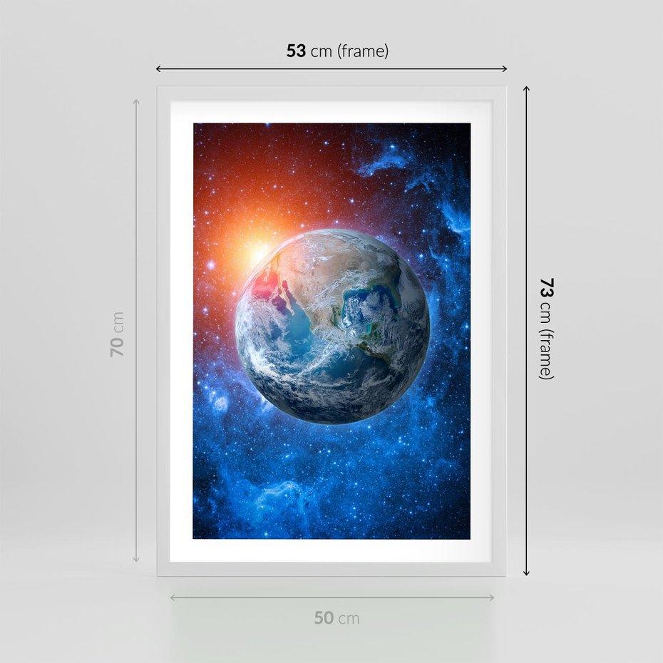 Plakat w ramie 50x70 - Planeta w nieskończoności - ziemia, kosmos - rama biała