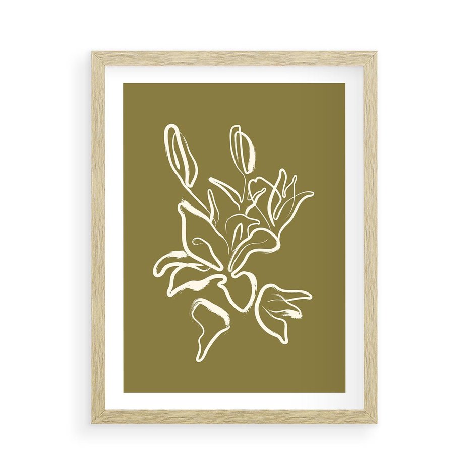 Plakat w ramie 50x70 - Przenikające Barwy - abstrakcyjna roślina, kwiaty - rama drewno