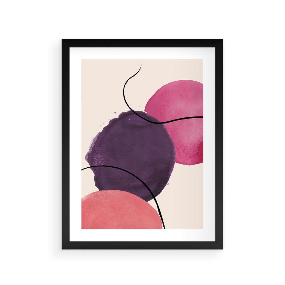 Plakat w ramie 30x40 - Migotliwe Widzenia - abstrakcyjne akwarelowe plamy, nieregularne linie - rama czarna