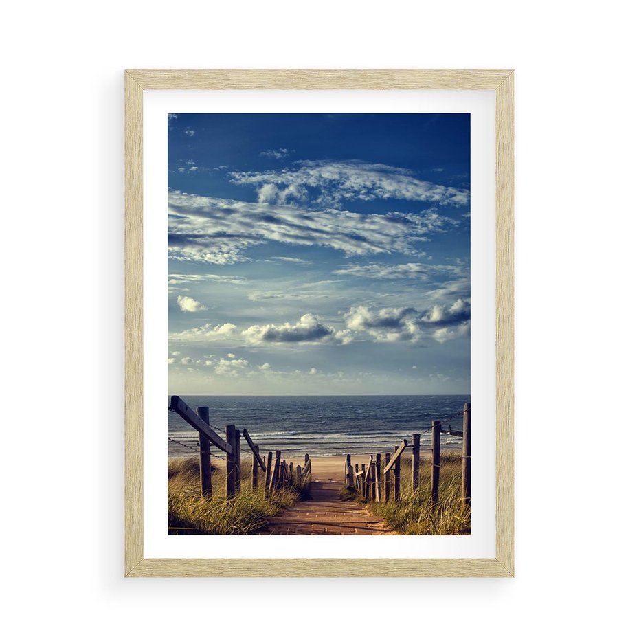 Plakat w ramie 50x70 - Plaża i morze - plaża, morze - rama drewno