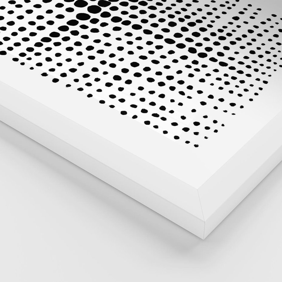 Plakat w ramie 30x40 - Refleksje Monochromatycznych Widoków - abstrakcyjna kompozycja z czarnych kropek, minimalistyczny czarno bialy plakat - rama biała