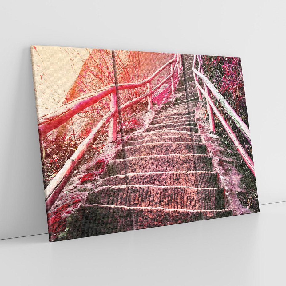 Obraz na płótnie 120x80 - Schody prowadzące do nieznanych ścieżek - schody, ścieżka