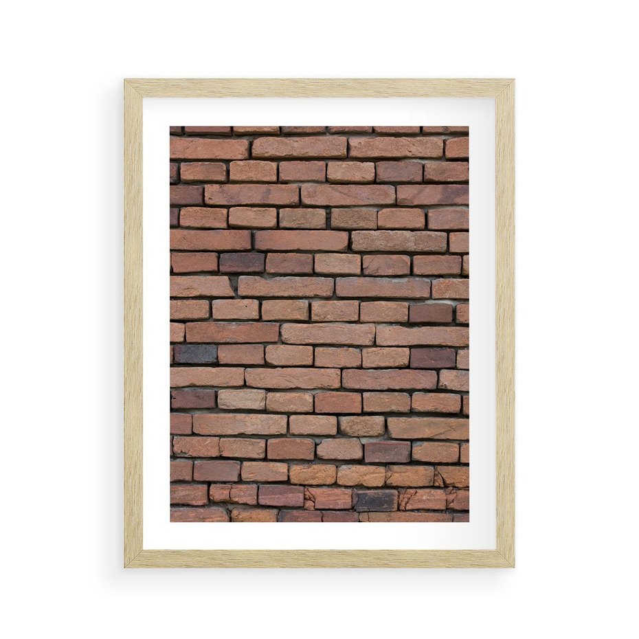 Plakat w ramie 40x50 - Mur cegieł: industrialny urok - cegły, mur - rama drewno