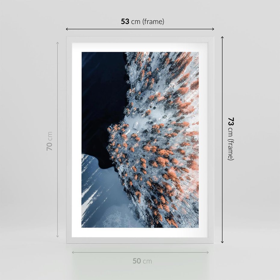 Plakat w ramie 50x70 - Lot Ptaka - zima, zimowy krajobraz - rama biała