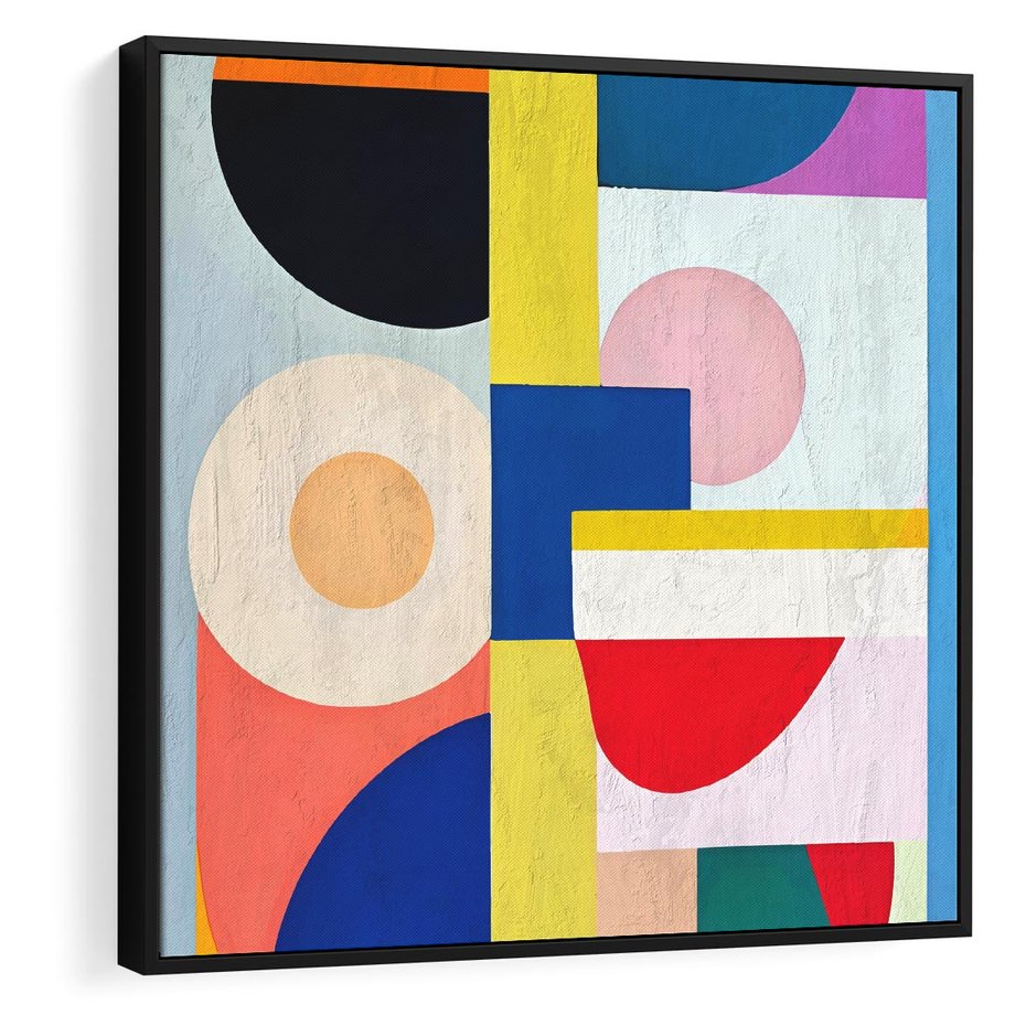 Obraz w ramie 50x50 - Harmonia Kolorowych Impulsów - abstrakcyjne geometryczne kształty, olejny obraz - rama czarna