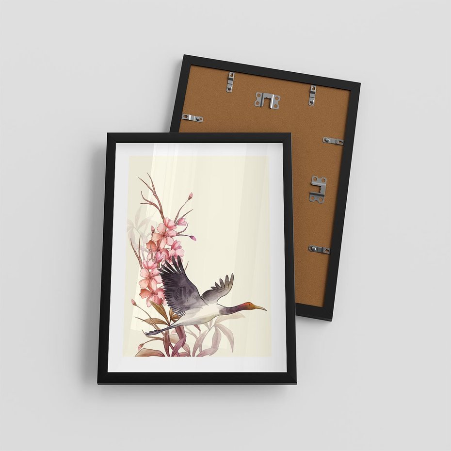Plakat w ramie 30x40 - Szept Japonii - japońska sztuka, ptak - rama czarna