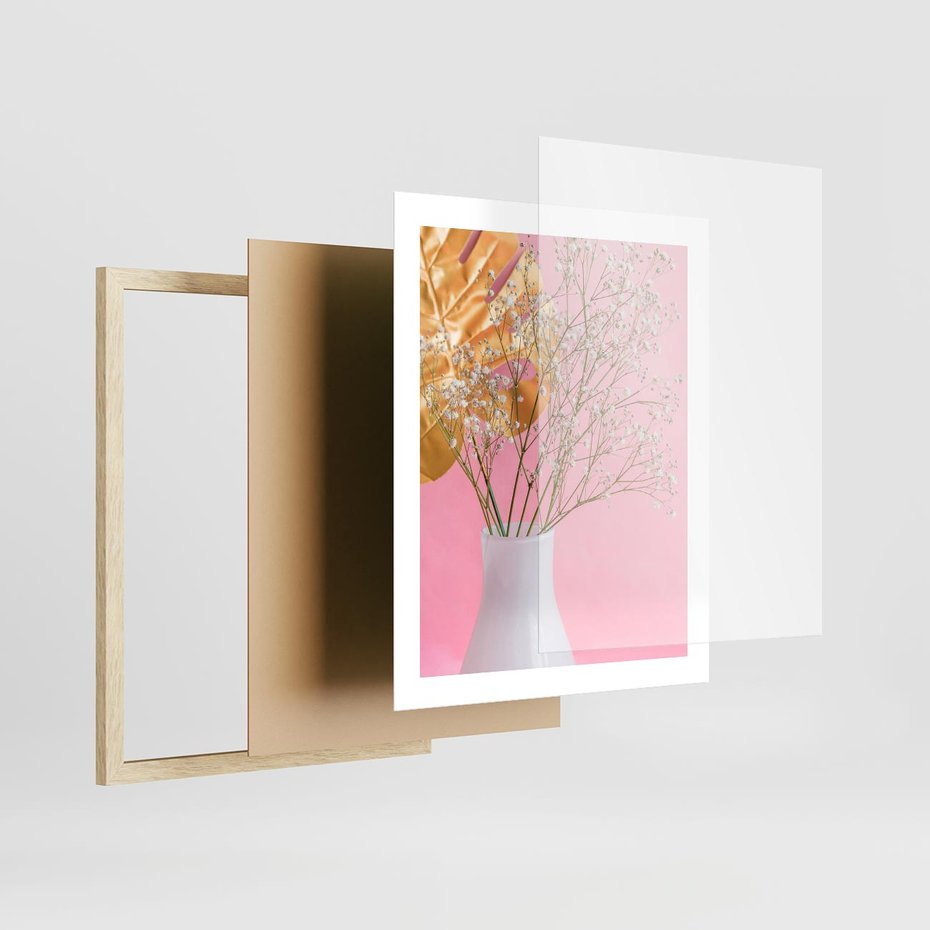 Plakat w ramie 40x50 - Przyjemność Złotej Natury - złote, liście - rama drewno