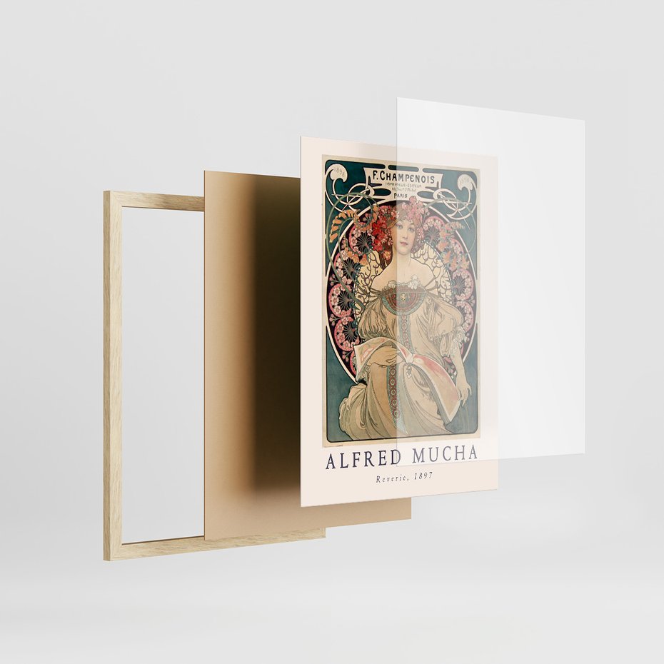 Zestaw obrazy w ramie 50x70 galeria - Mucha, secesja, plakat, kobieta - rama drewno