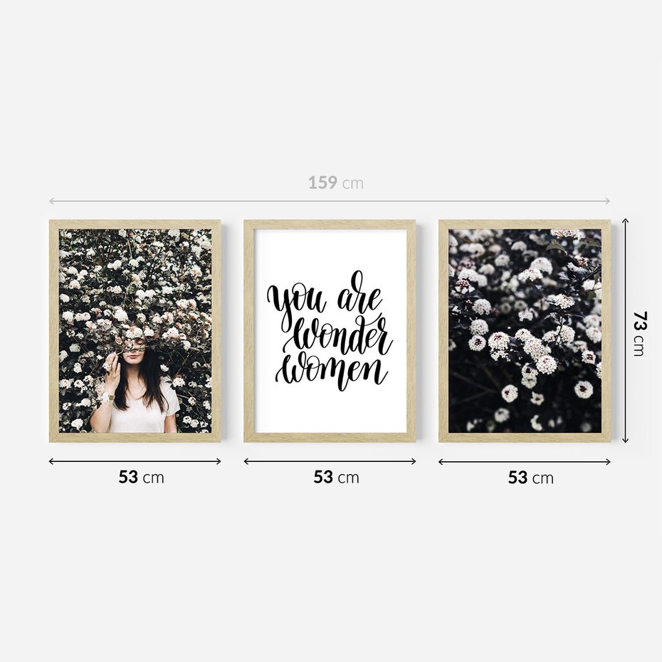 Zestaw obrazy w ramie 50x70 galeria - Typografia, dla, kobiet - rama drewno