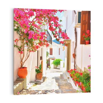 Obraz na płótnie 60x60 - Kwiatowa uliczka wakacji - kwiaty, uliczka