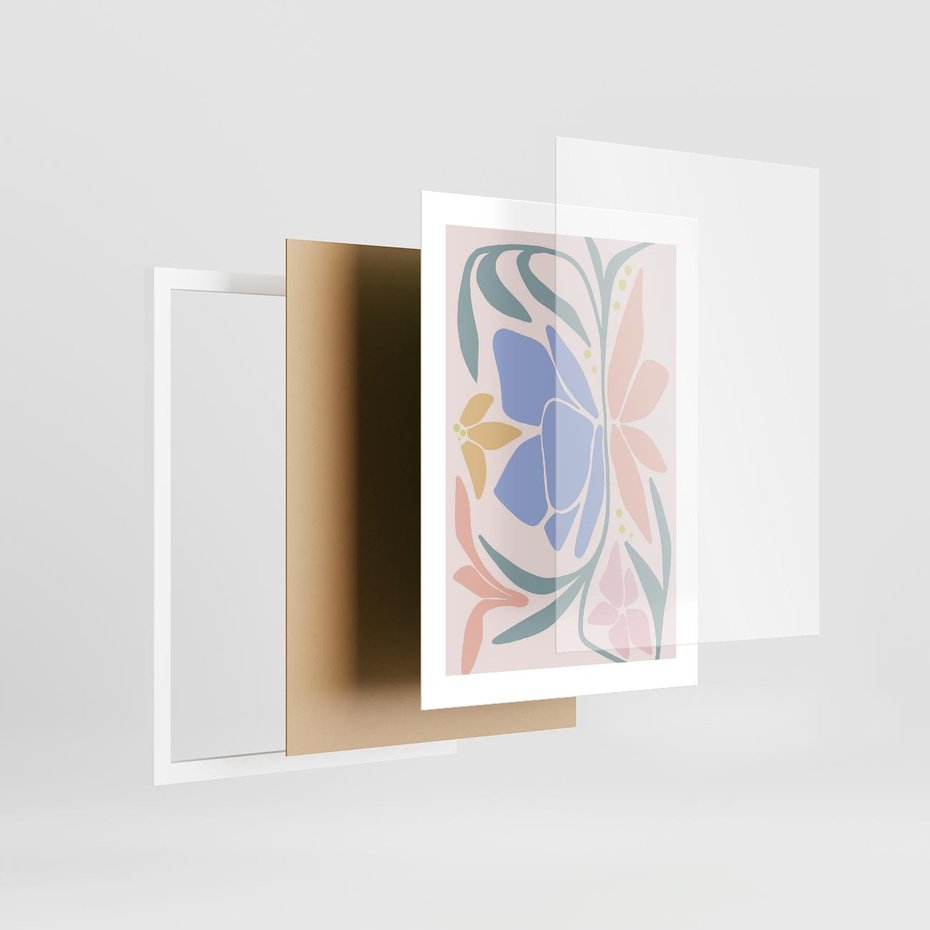 Plakat w ramie 30x40 - Pastele Kwiatowych Plam - pastelowe kwiaty, na beżowym tle - rama biała